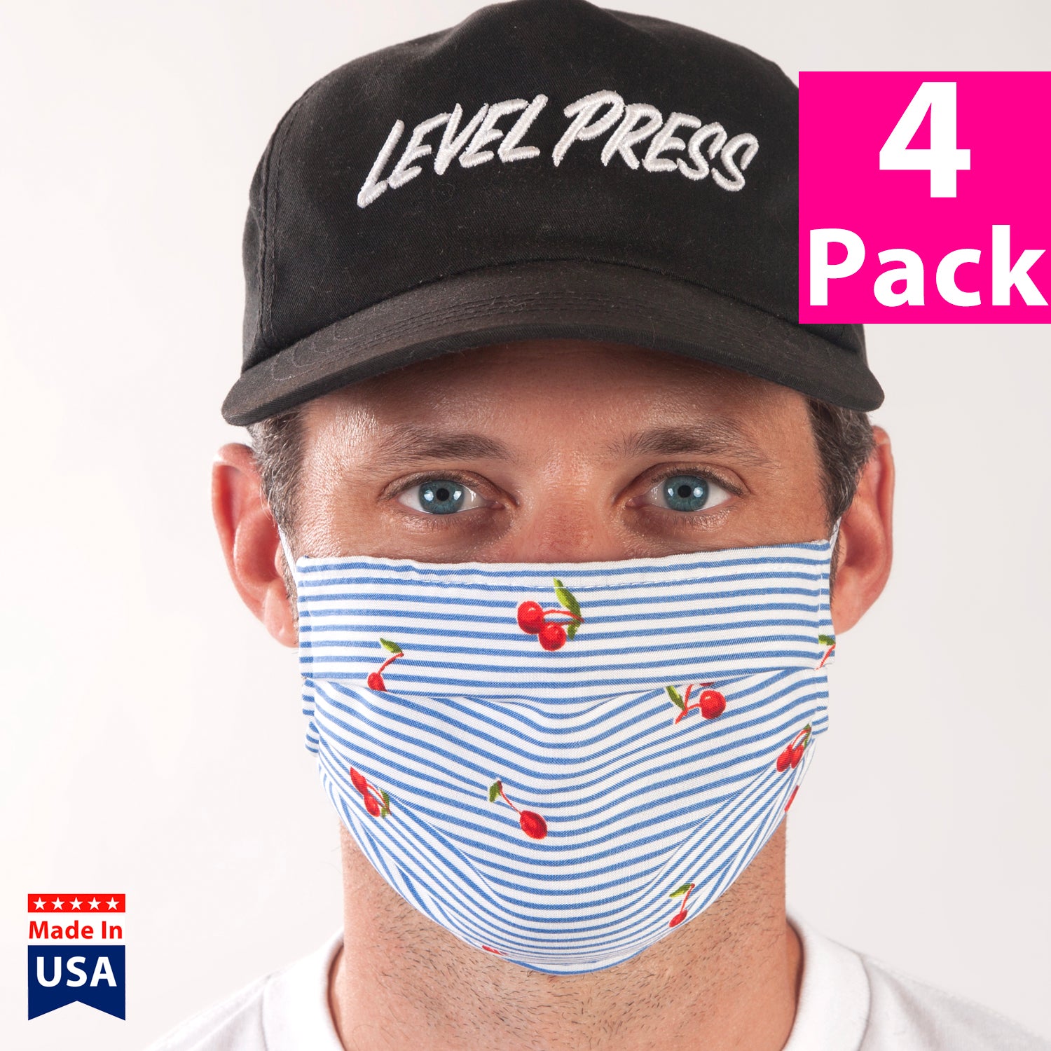 4 Pack - Limited - Cherry Blue + White Stripe Facemasks – braddock USA
